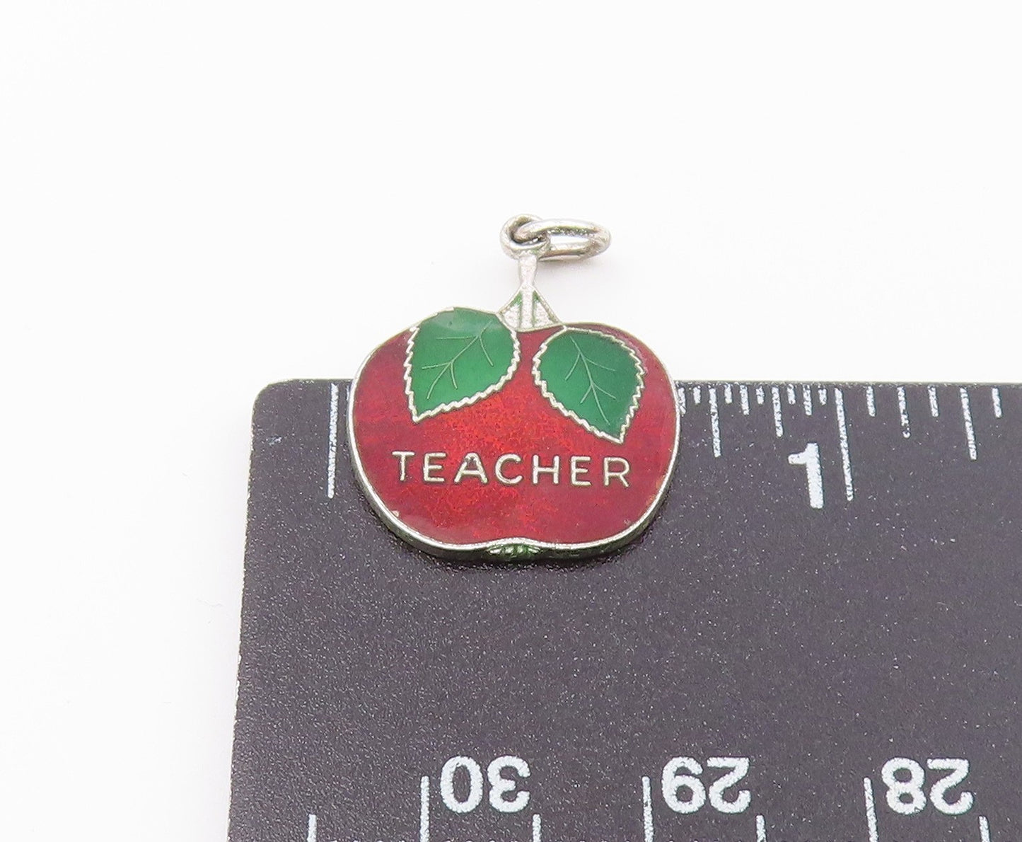 925 Sterling Silver Vintage Enamel Teacher Apple Drop Pendant PT16399