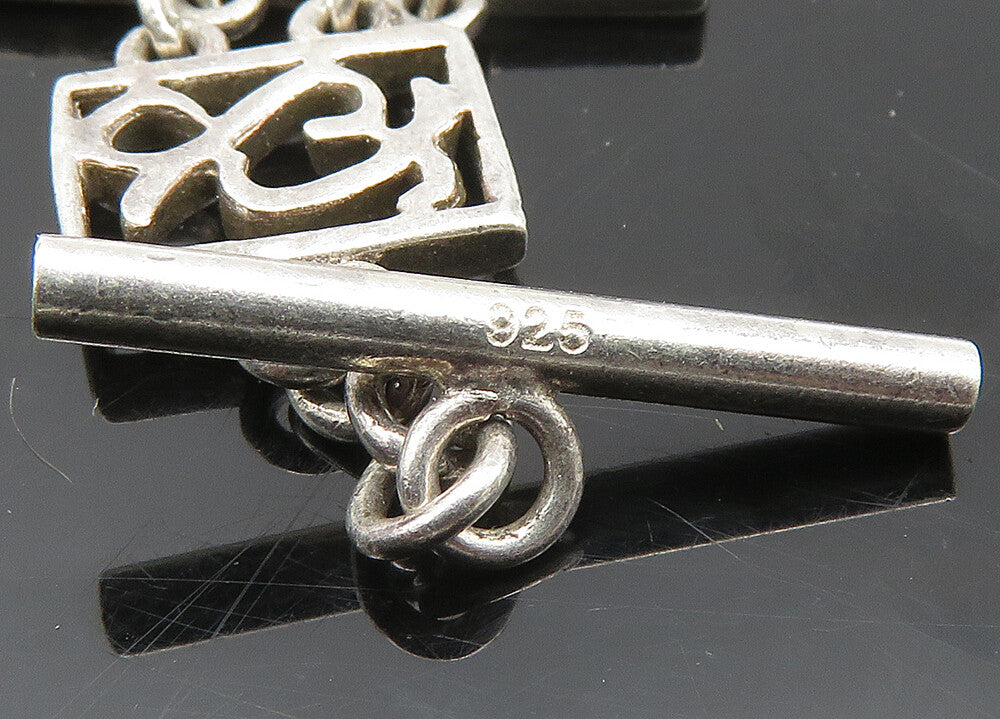 925 Sterling Silver Vintage Chinese Characters Square Chain Bracelet BT8334