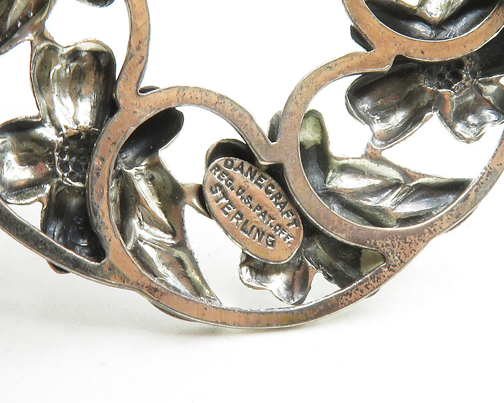DANECRAFT 925 Sterling Silver Vintage Shiny Floral Wreath Brooch Pin BP5083