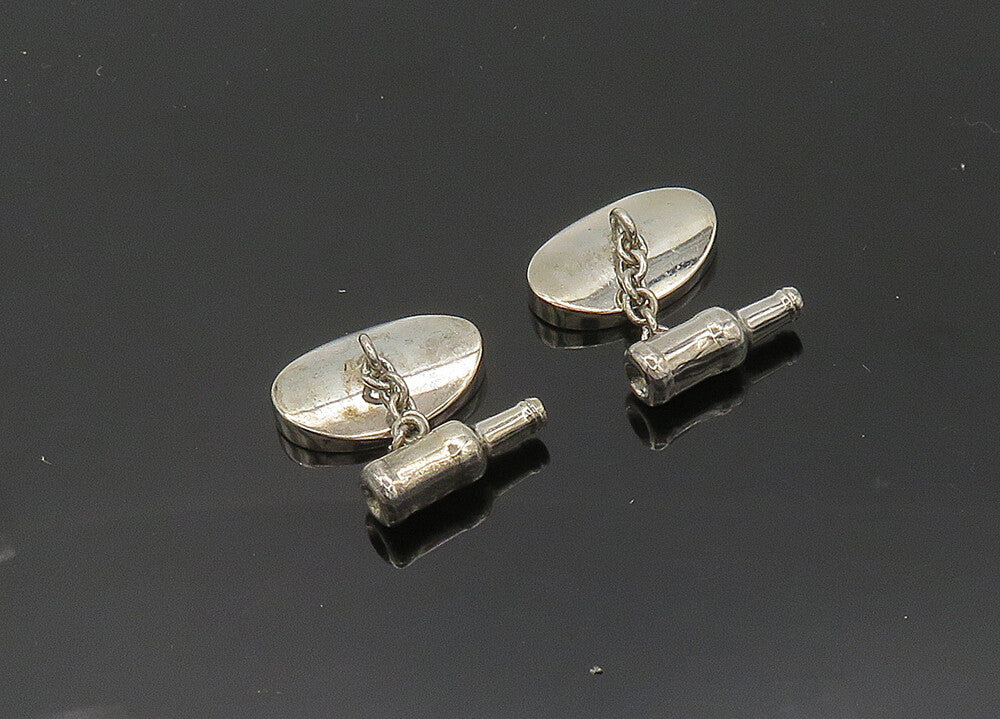 925 Sterling Silver Vintage Shiny SAB Miller Stamped Oval Cufflinks TR2871