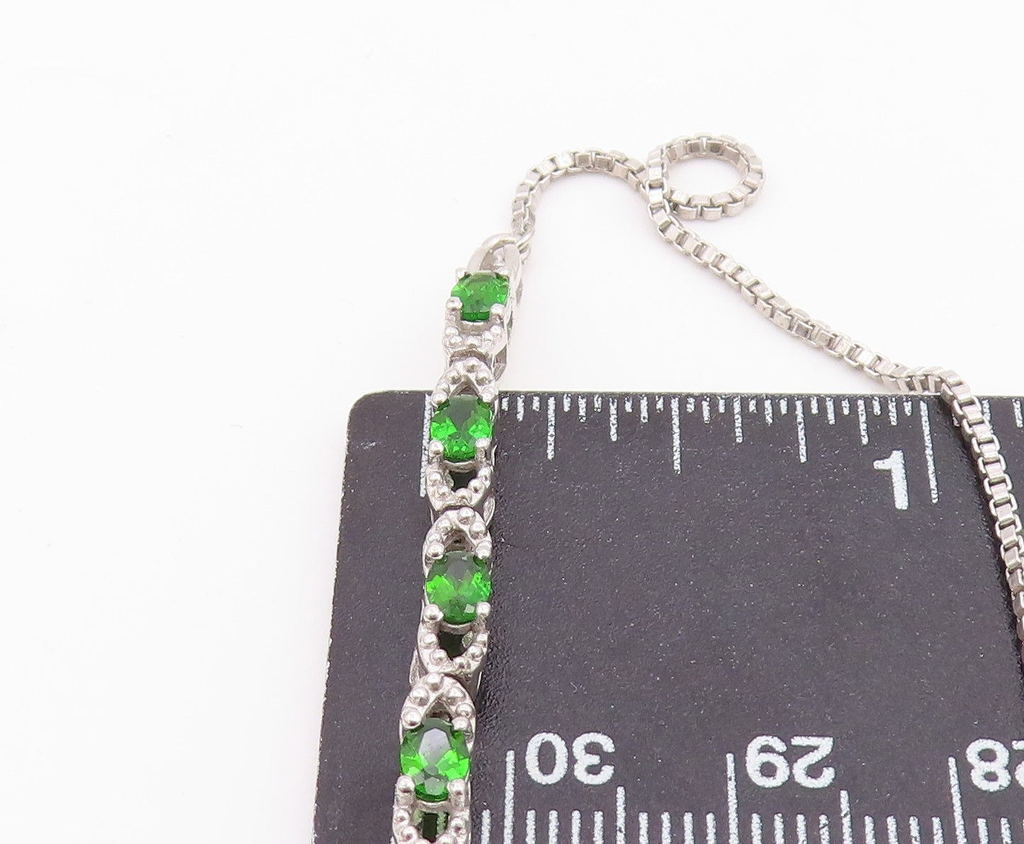 925 Sterling Silver Vintage Prong Set Peridot Shiny Chain Bracelet BT8049