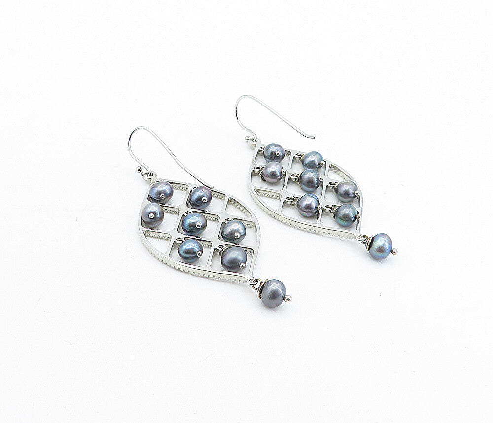 925 Sterling Silver Dangling Freshwater Blue Pearl Twist Drop Earrings EG2683