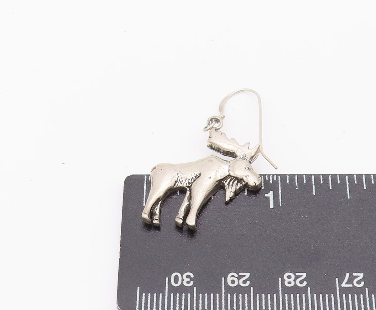 925 Sterling Silver Vintage Earrings Minimalist Carved Moose Drop EG12823