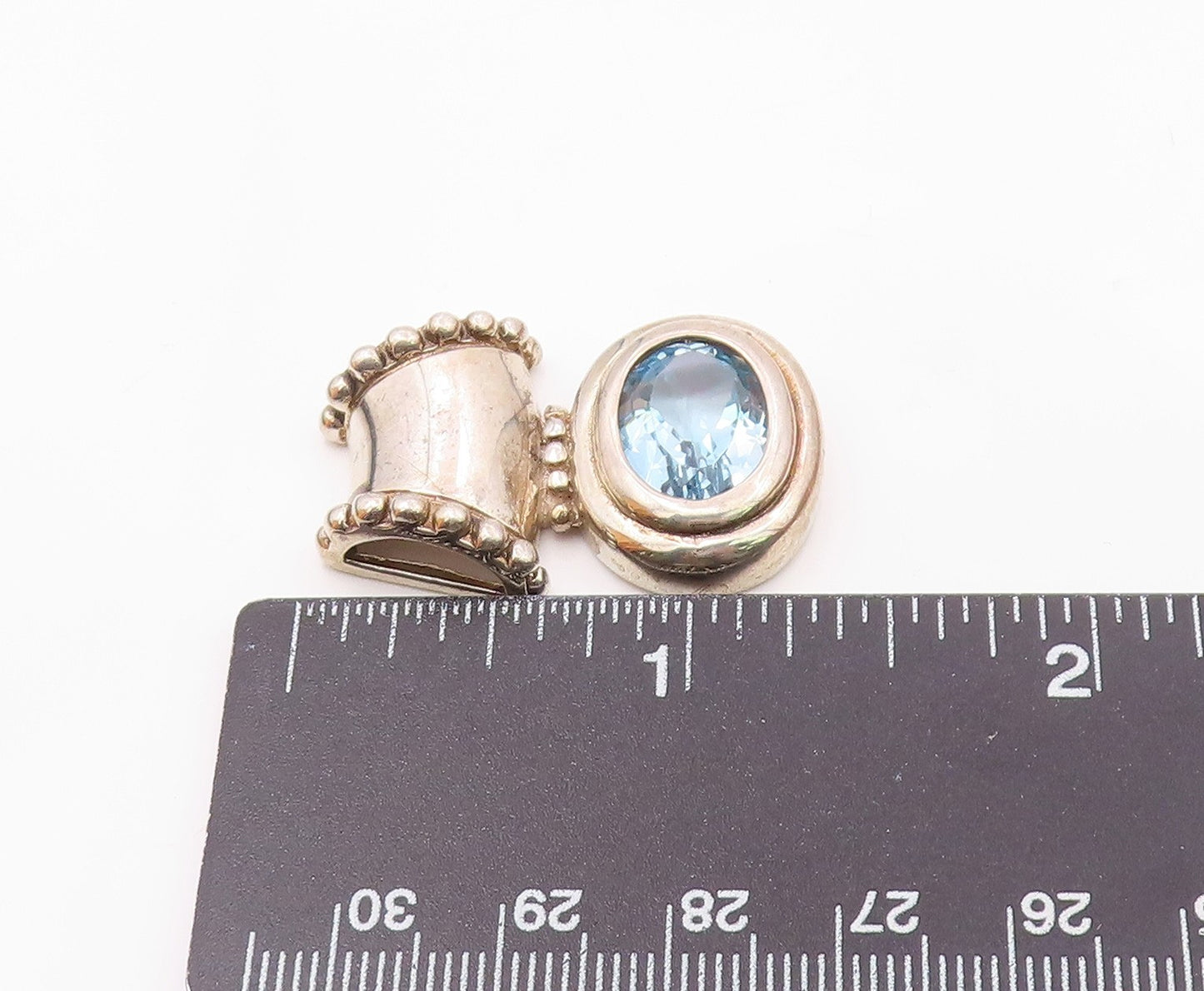 925 Sterling Silver Vintage Fancy Blue Topaz Beaded Bail Pendant PT21033