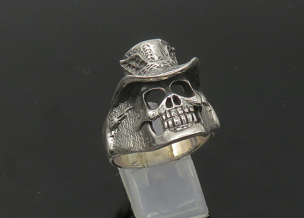 925 Sterling Silver Vintage Skeleton Head Large Biker Ring Sz 11 RG22670