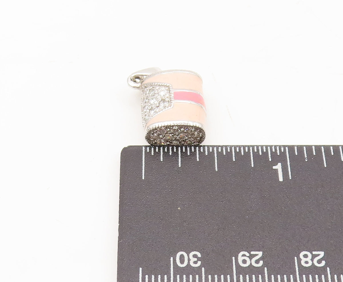 925 Sterling Silver Vintage Pendant Topaz Beaded Two Tone Enameled Bag PT22442