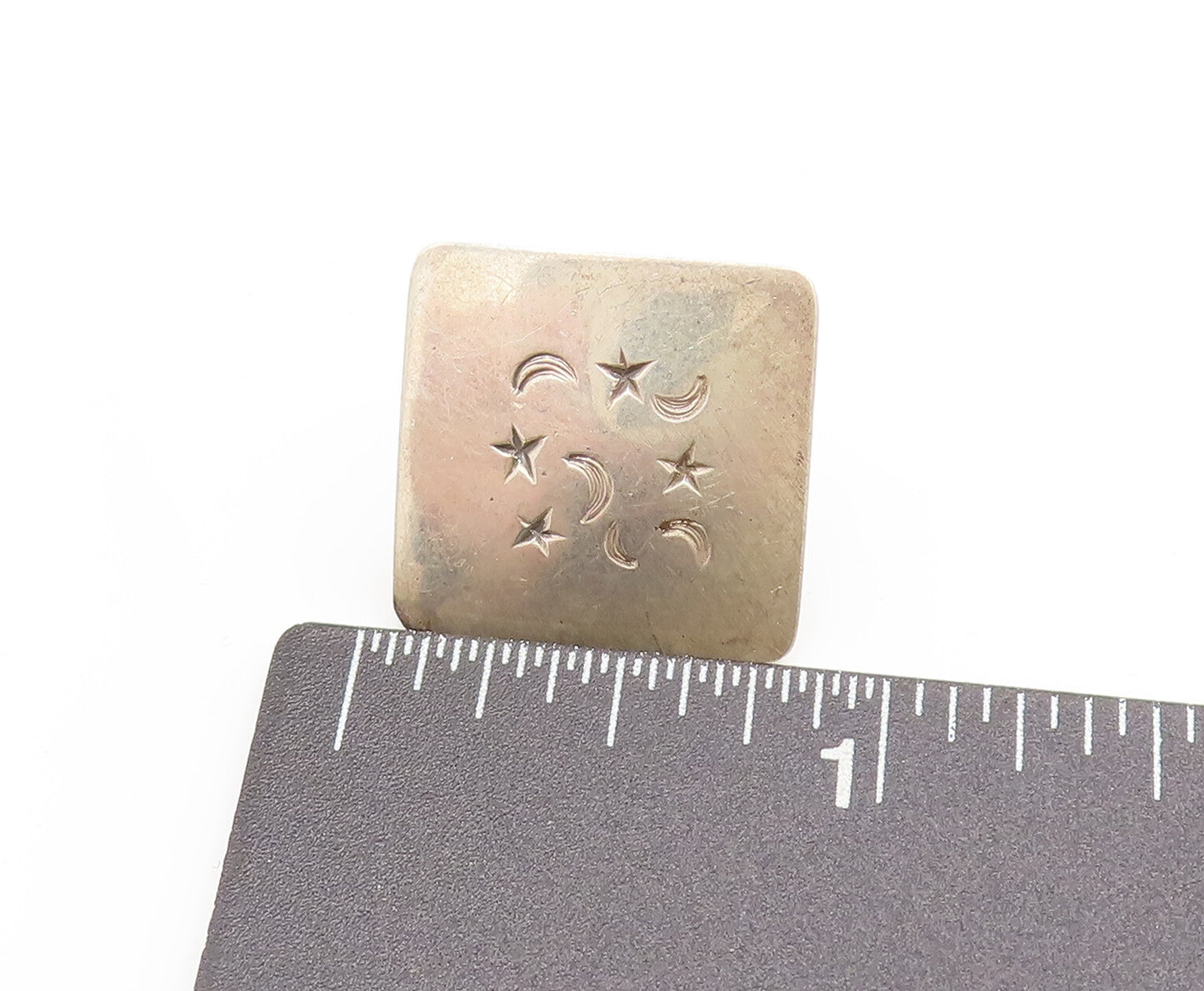 925 Sterling Silver Vintage Engraved Crescent Moon Stars Square Earrings EG12352