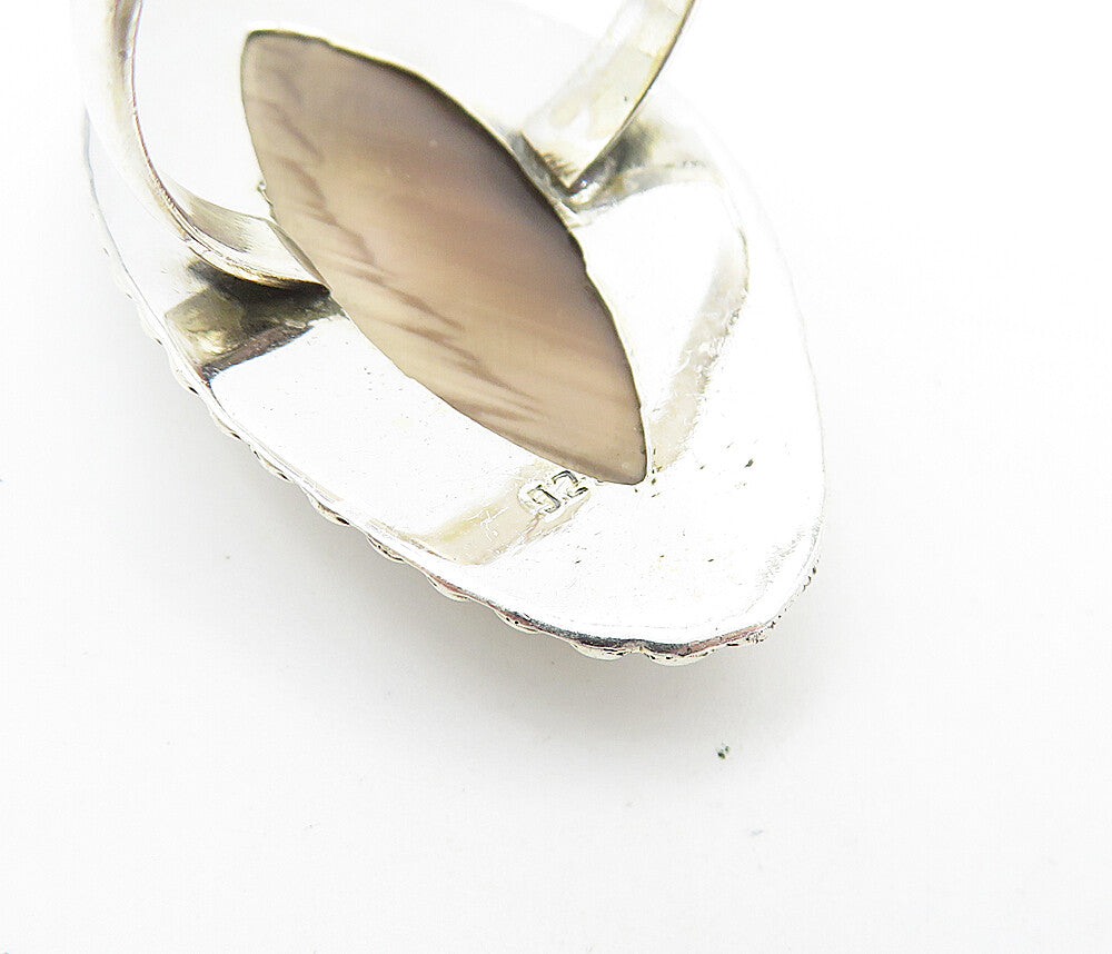925 Sterling Silver Vintage Agate Pointed Oval Cocktail Ring Sz 10 RG7956