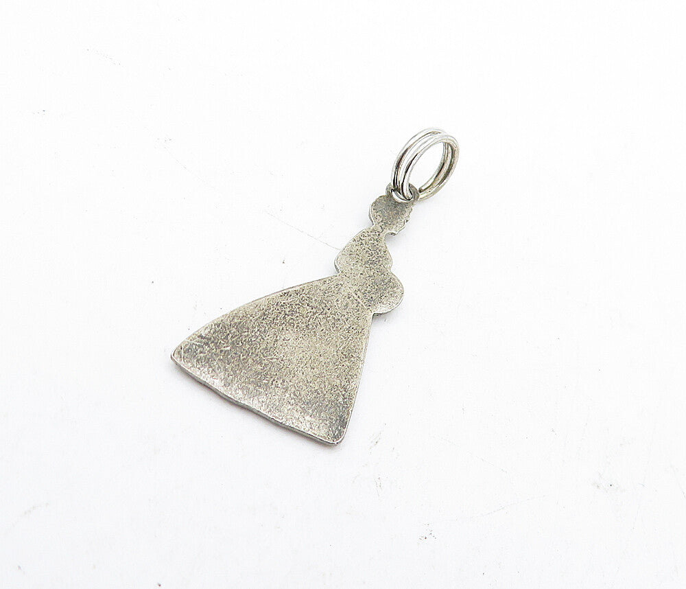 925 Sterling Silver Vintage Petite Dark Tone Woman In Dress Pendant PT3768