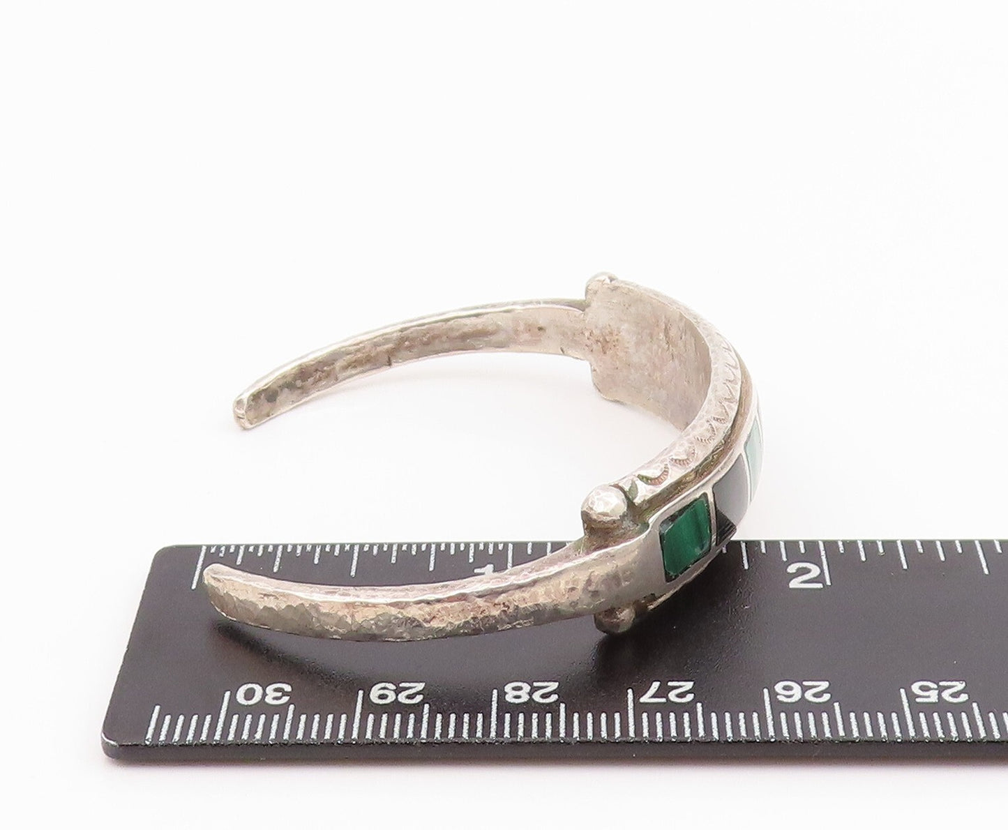 925 Sterling Silver Vintage Bracelet NAVAJO ZUNI Square Gemstone Inlay BT10989