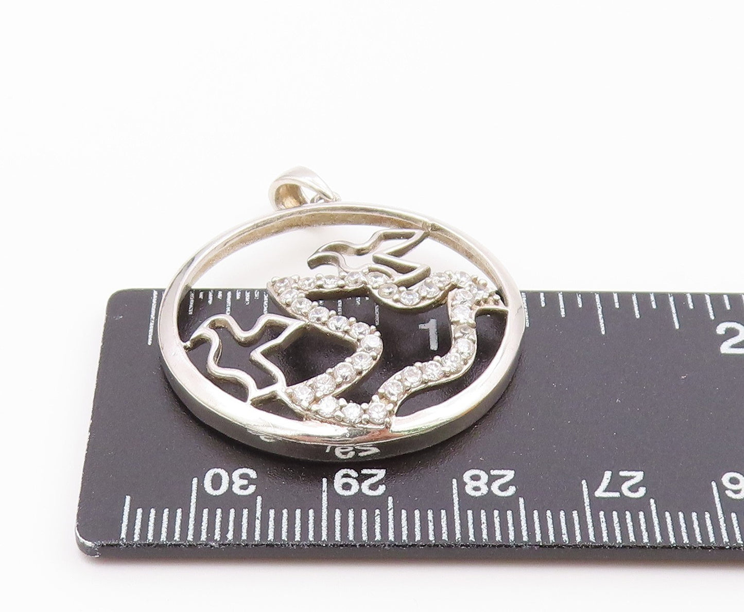 925 Sterling Silver Vintage Cubic Zirconia Doves Outline Pendant PT18475