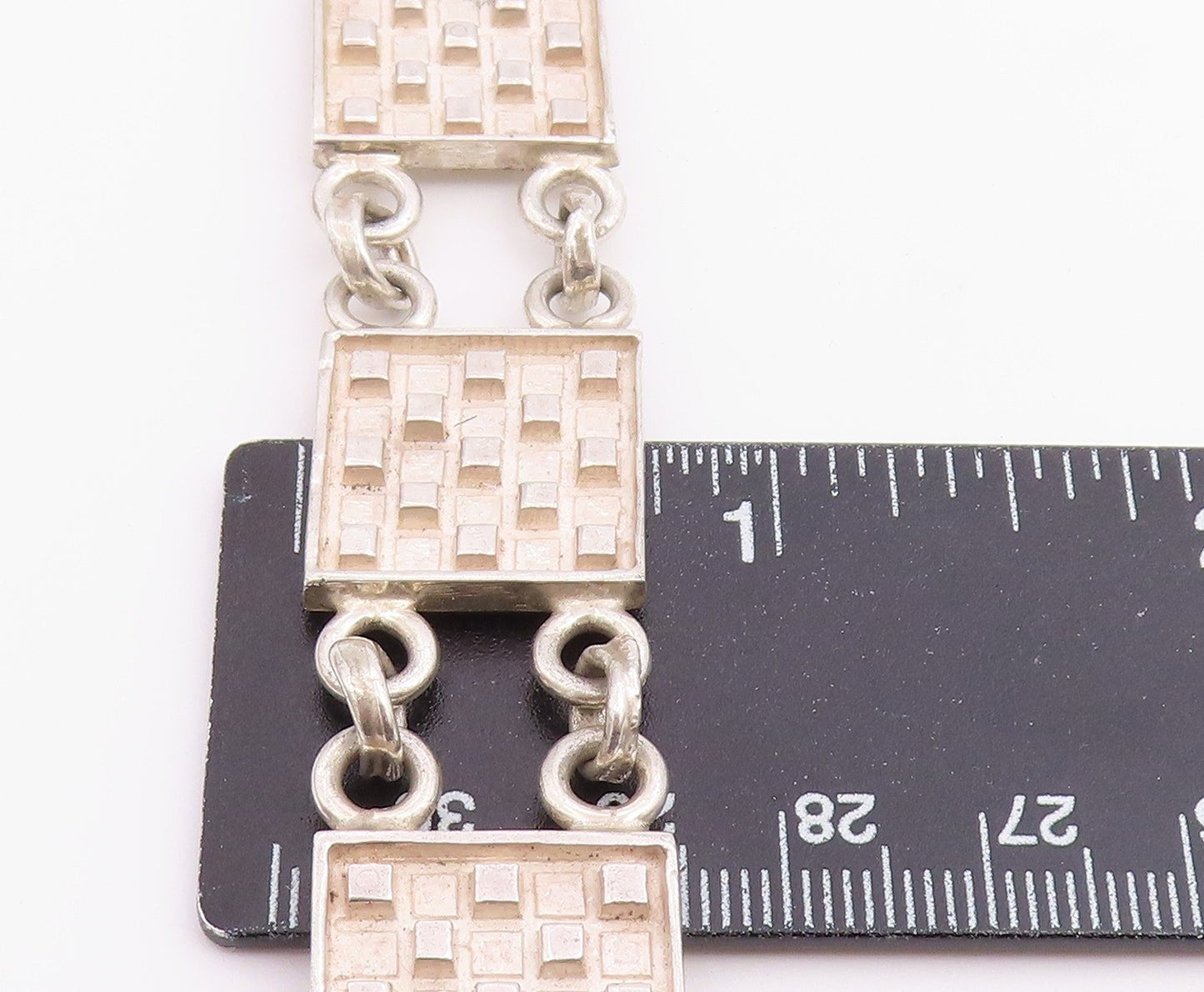 925 Sterling Silver Vintage Bracelet Modernist Geometric Square Link BT12210