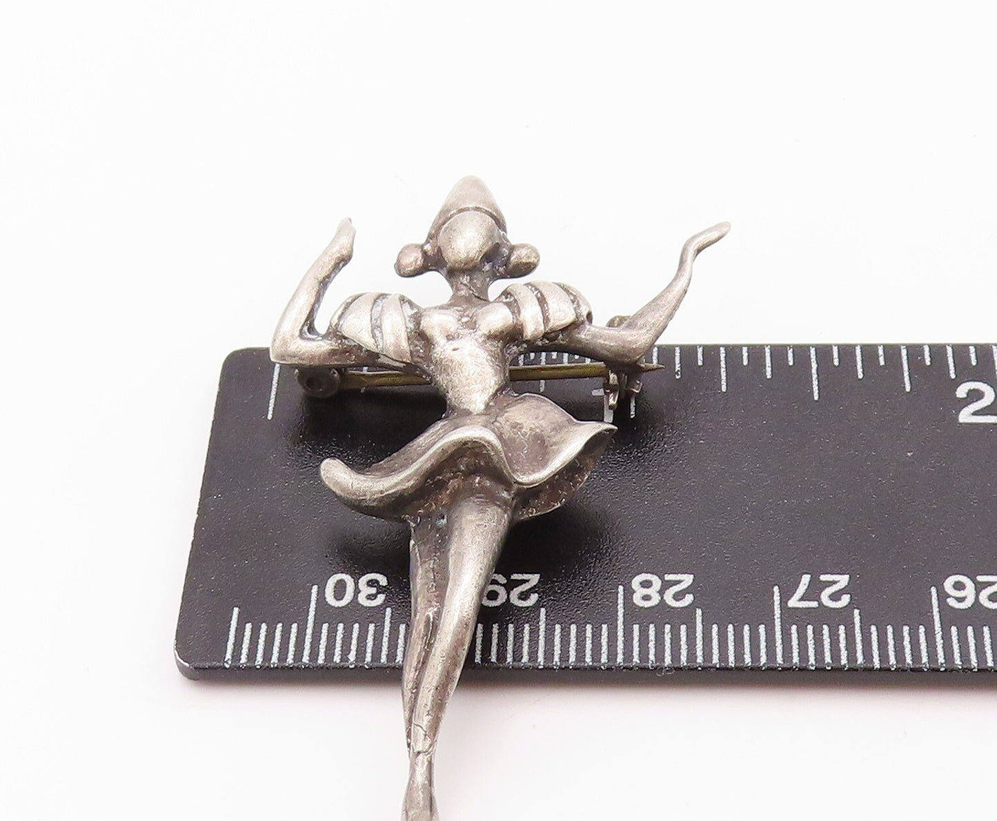 925 Sterling Silver Vintage Brooch Pin Solid 3D Carved Dancing Girl BP11198