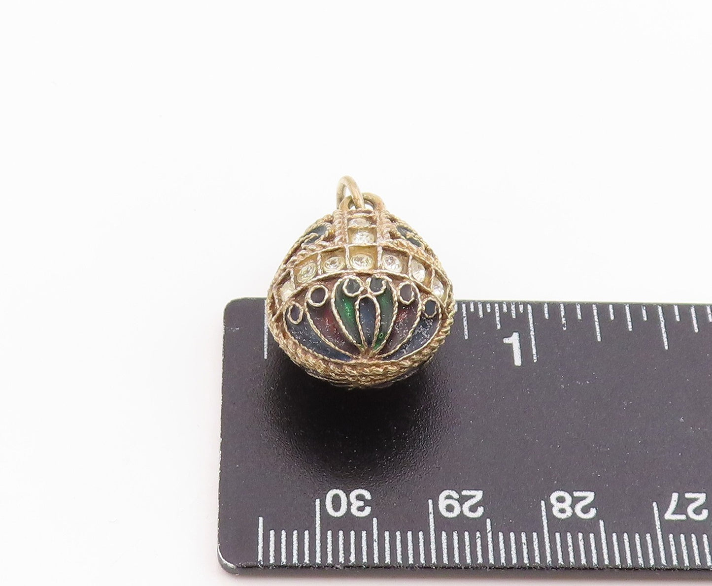 925 Sterling Silver Vintage Pendant Topaz Enameled Floral Faberge Egg PT26226
