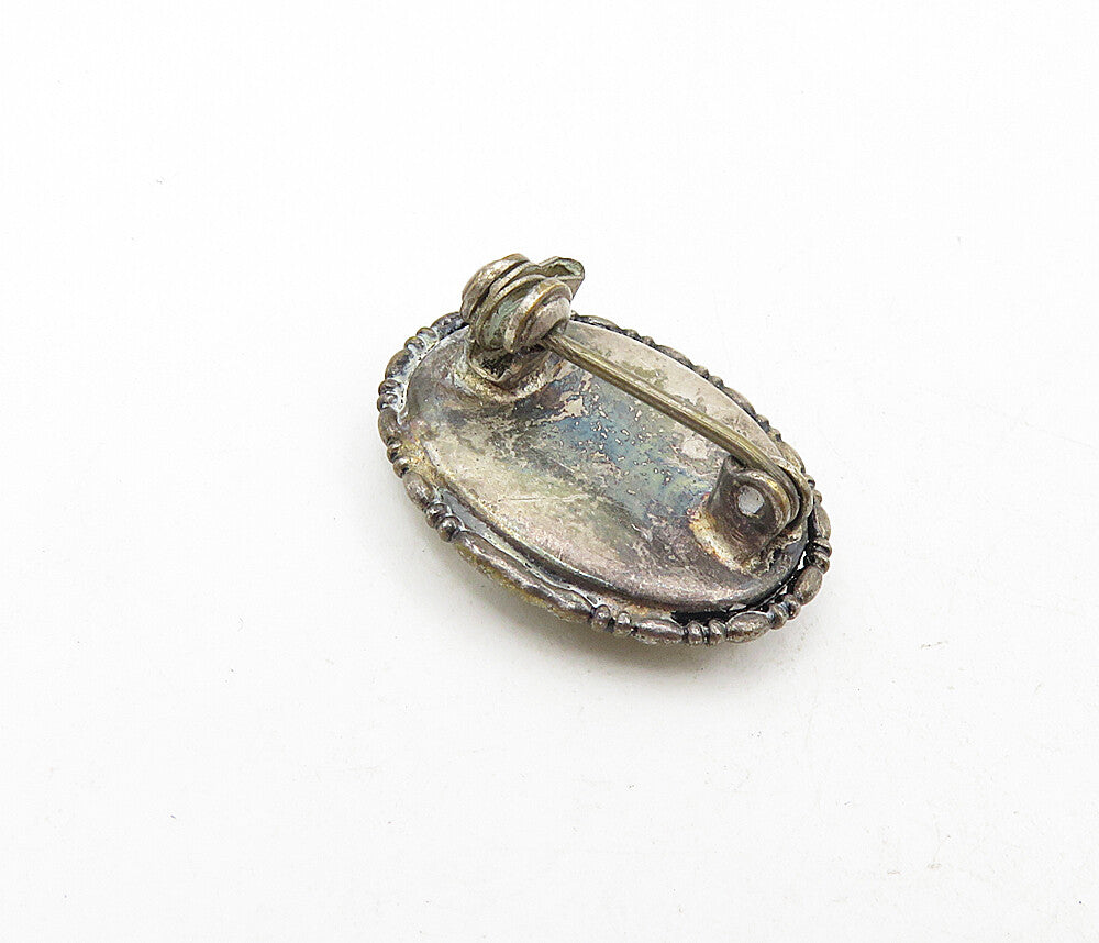 925 Sterling Silver Vintage Woven Rose Flower Art Oval Brooch Pin BP3315