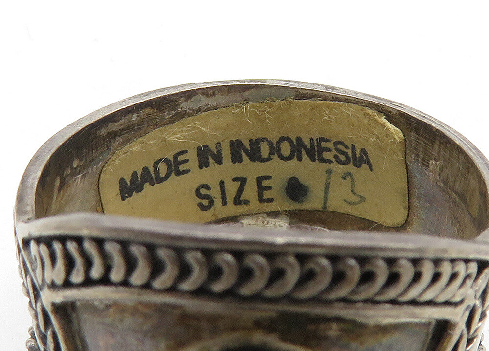 INDONESIA 925 Silver Vintage Black Onyx Large Wheat Band Ring Sz 12.5 RG10582