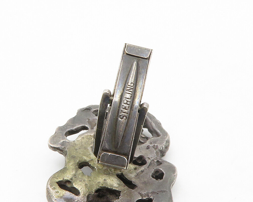 925 Sterling Silver Vintage Brutalist Sculpted Dark Tone Cufflinks TR2312