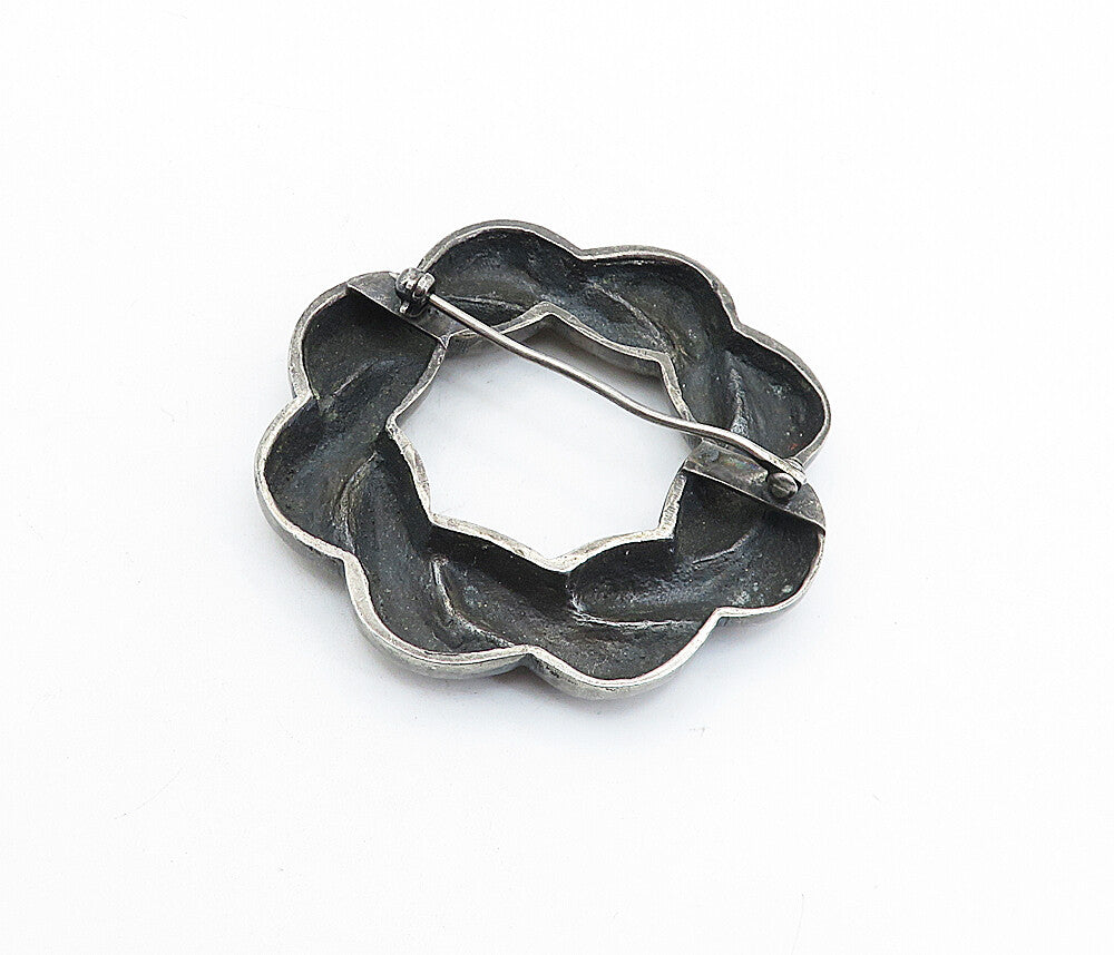 925 Sterling Silver Vintage Antique Oxidized Interlaced Brooch Pin BP2259