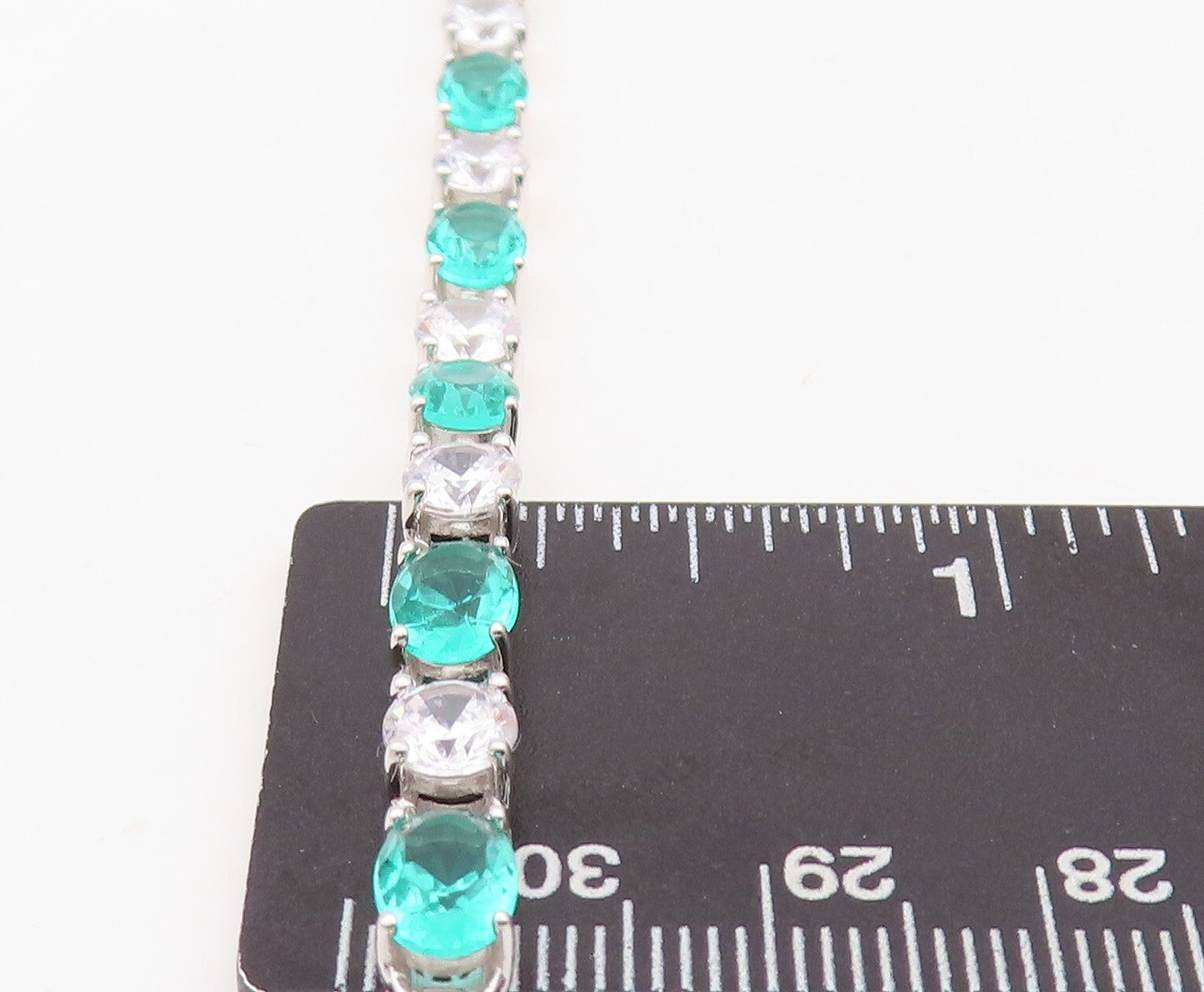 925 Sterling Silver Vintage Bracelet Oval Cut Sea Green & White Topaz BT10881