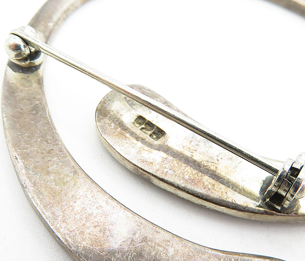 925 Sterling Silver Vintage Smooth Dark Tone Round Swirl Brooch Pin BP1990
