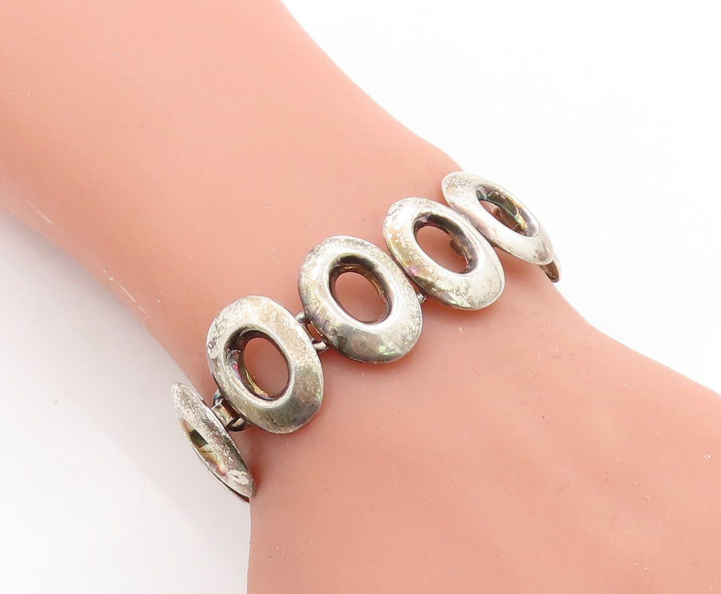 MEXICO 925 Sterling Silver Vintage Smooth Oval Link Chain Bracelet BT2450