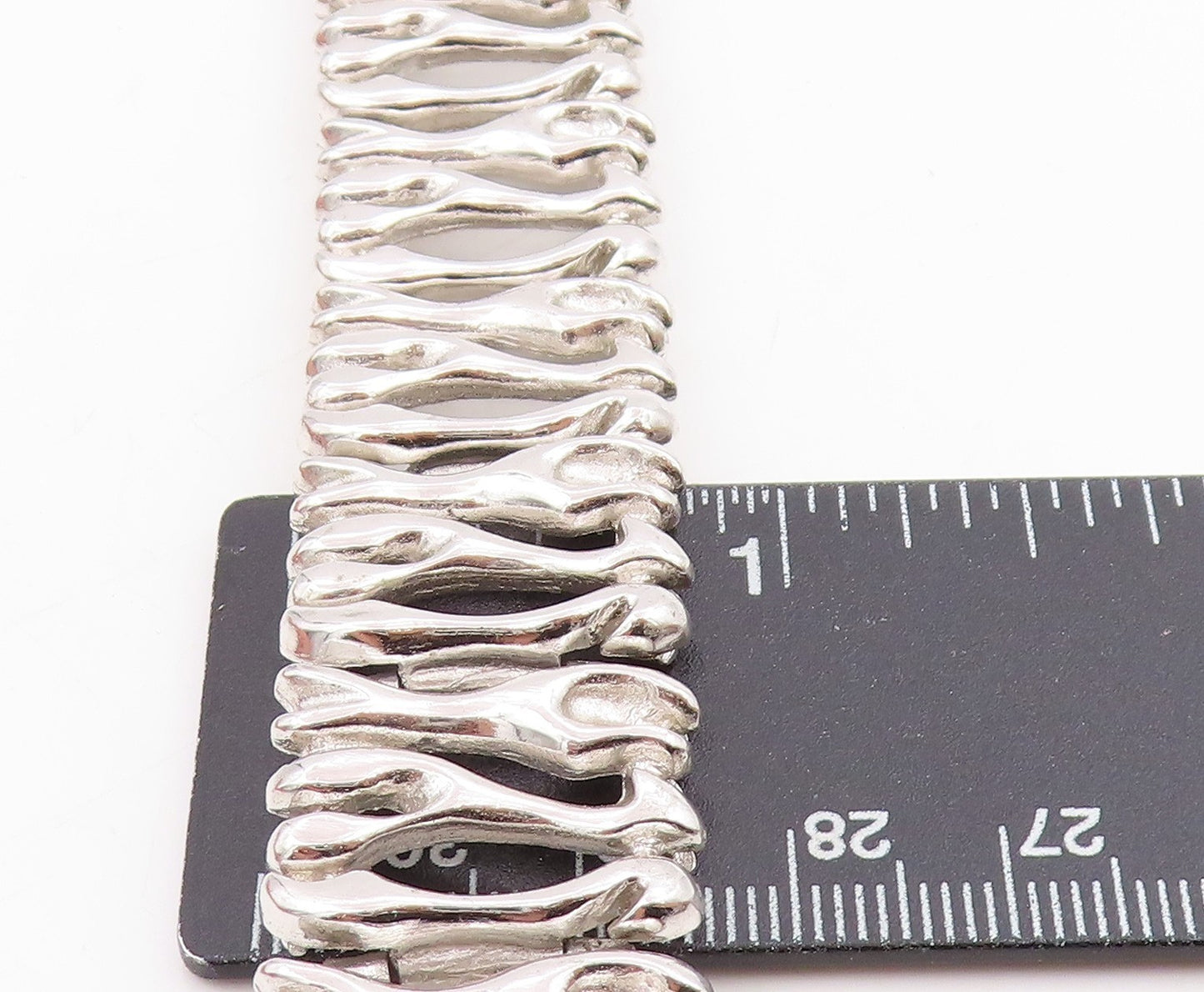 925 Sterling Silver Vintage Bracelet Modernist Sculptural Link Chain BT11480