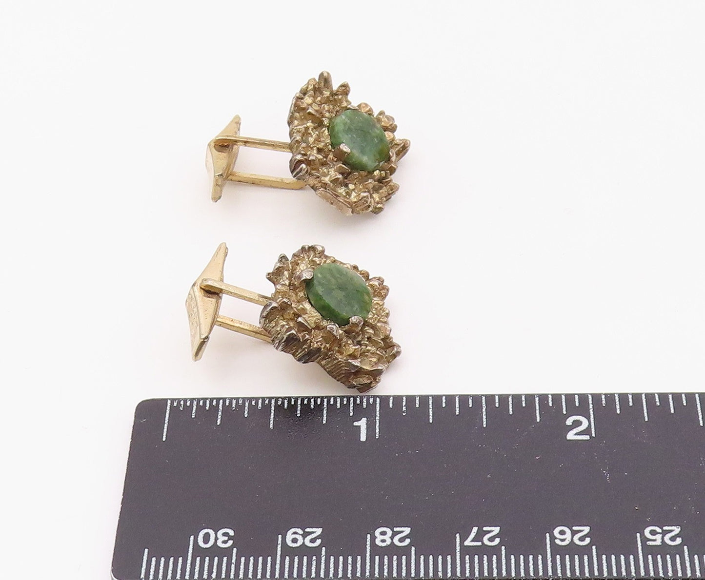 925 Silver Vintage Gold Plated Brutalist Green Jasper Cuff Links TR3443