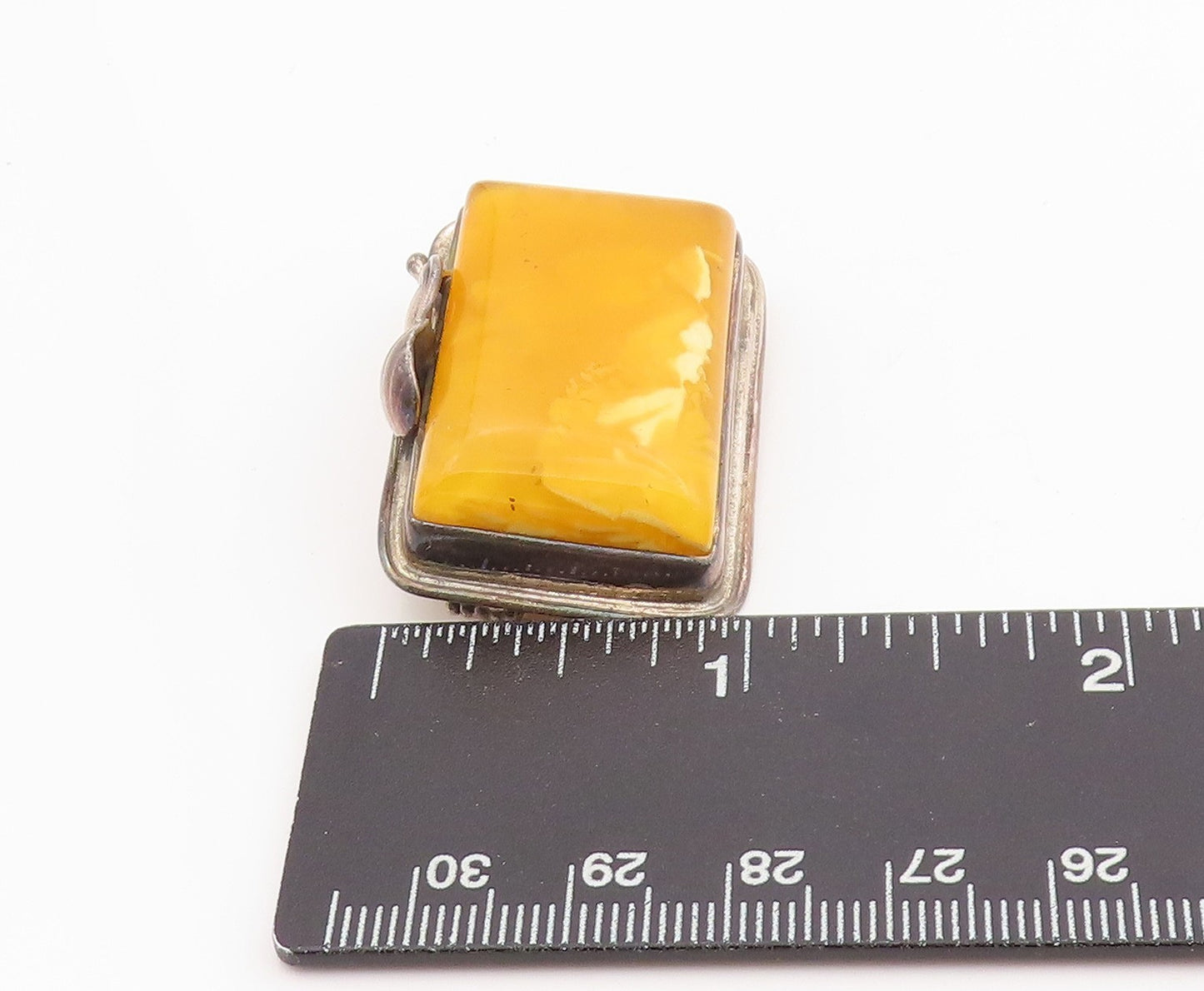 925 Sterling Silver Vintage Brooch POLAND Rectangular Amber Art Nouveau BP11964