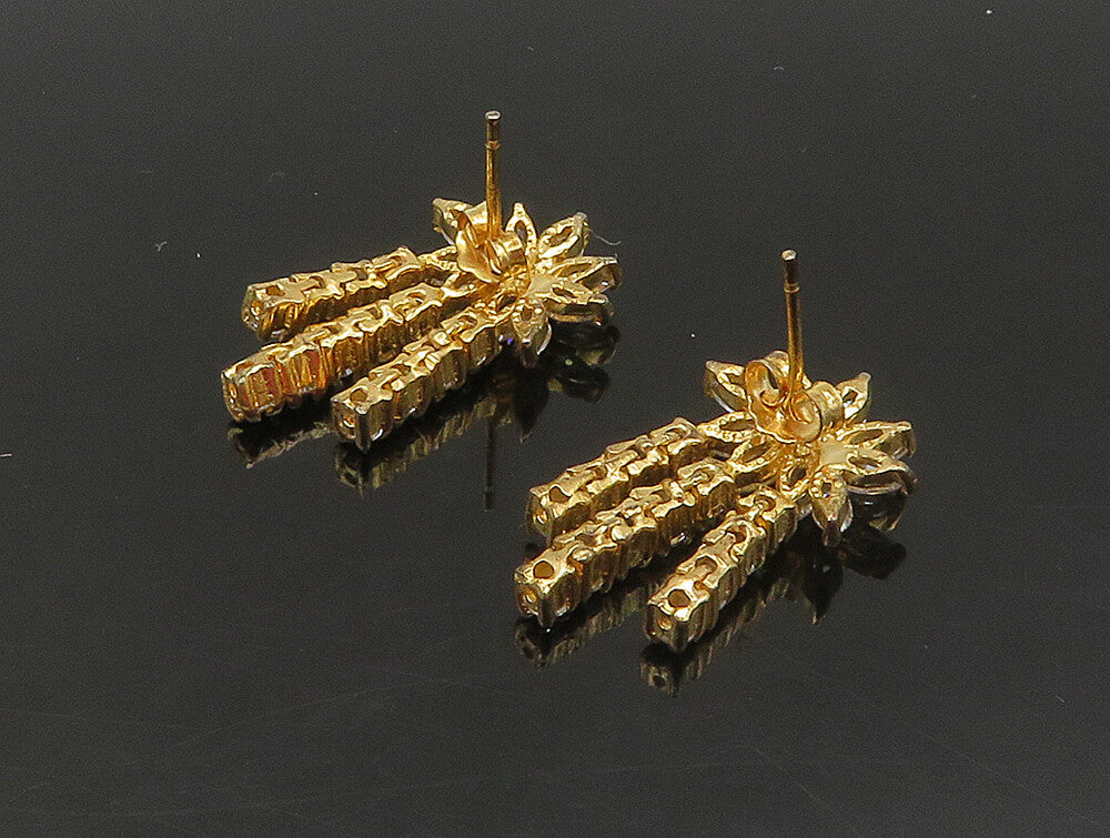 925 Silver Vintage Topaz Gold Plated Floral Motif Dangle Earrings EG11500