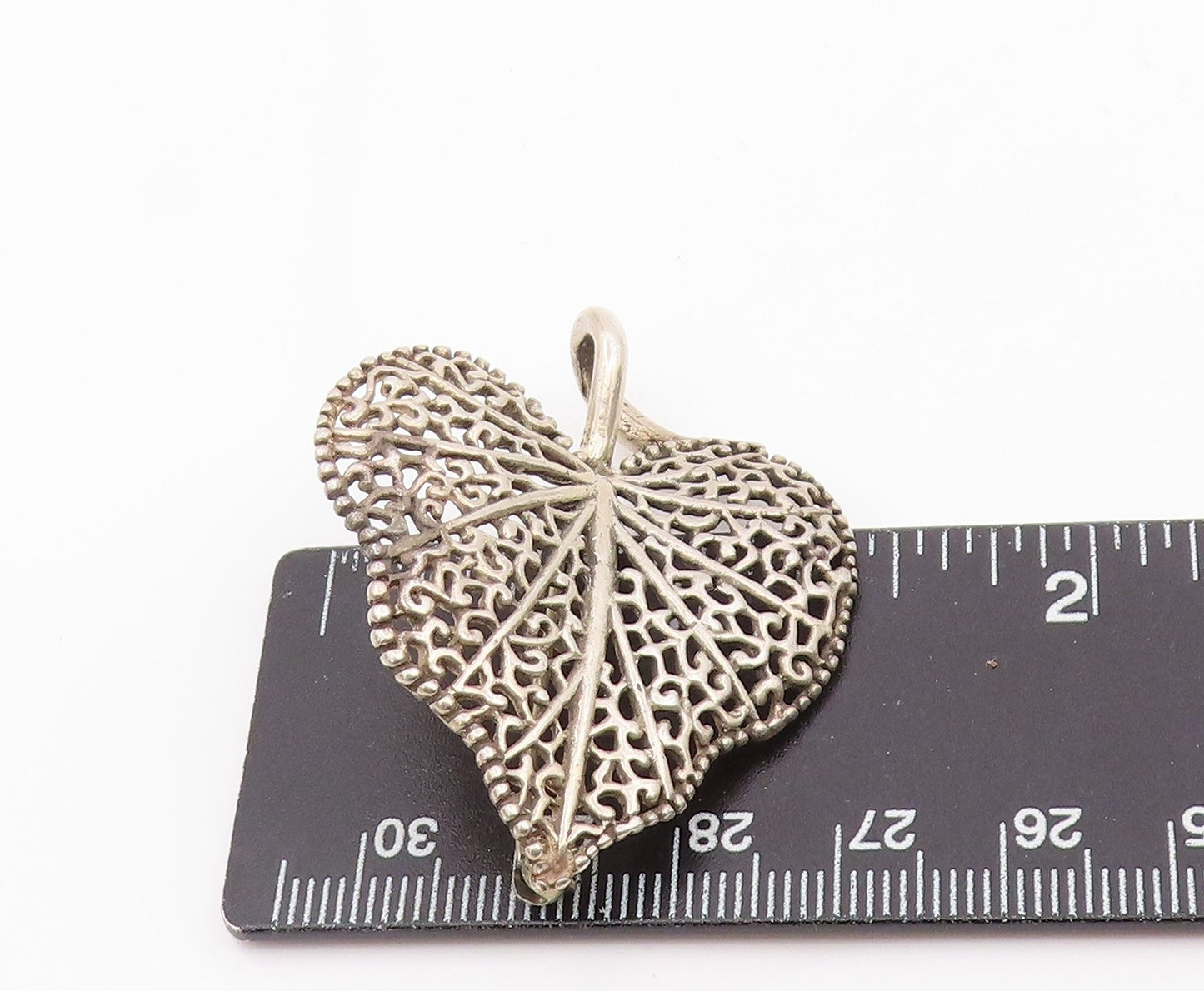 925 Sterling Silver Vintage Brooch Pin Elegant Intricate Openwork Leaf BP12371