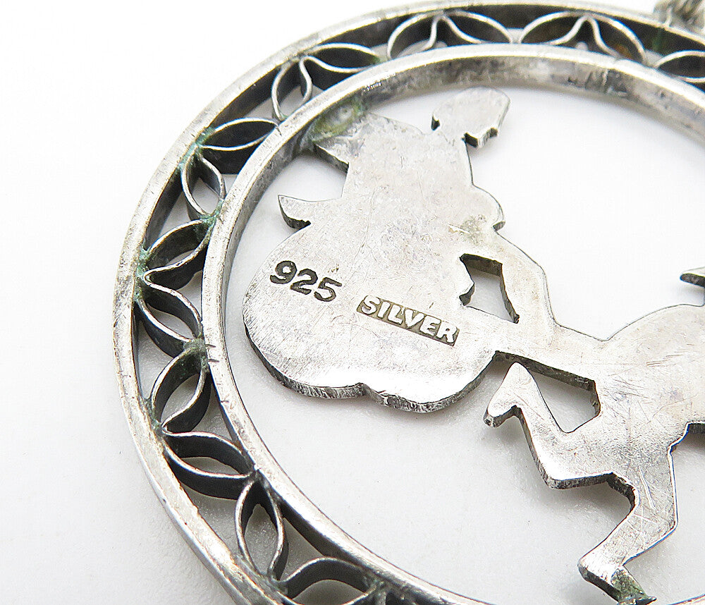 925 Sterling Silver Vintage Man Pulling Rickshaw Carriage Pendant PT4903