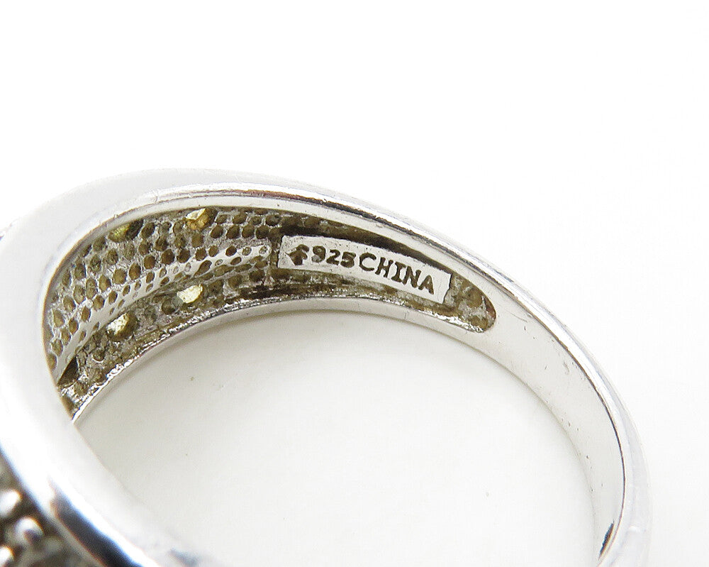 925 Sterling Silver Vintage Cubic Zirconia Concave Band Ring Sz 5 RG18303