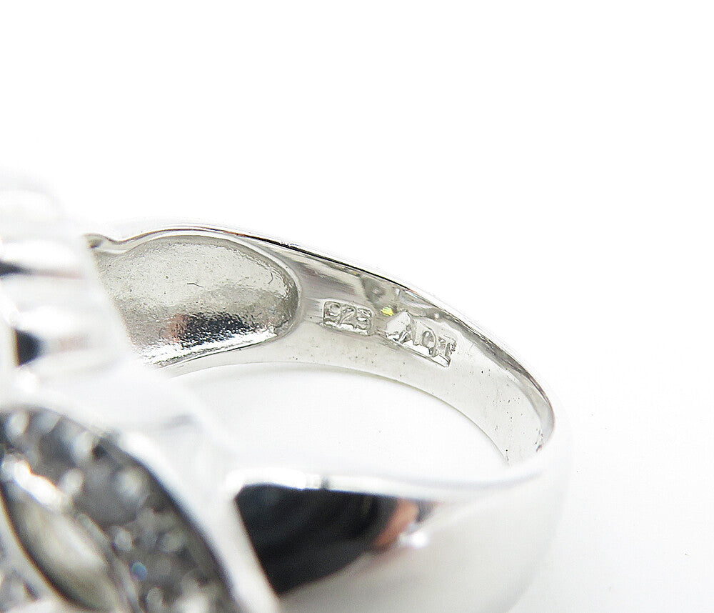 925 Sterling Silver Blue & White Topaz Love Heart Cocktail Ring Sz 7 RG6062