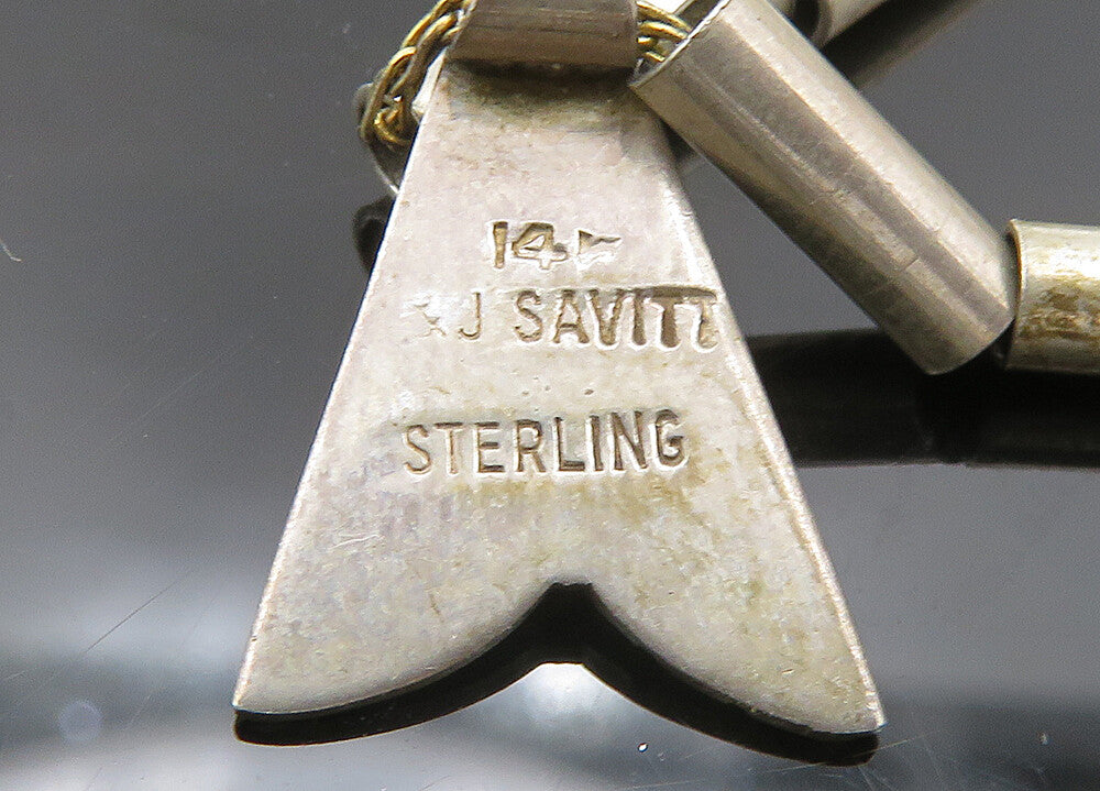 M&J SAVVIT 925 Silver & 14K GOLD Vintage Arrow Charm Chain Necklace NE3345
