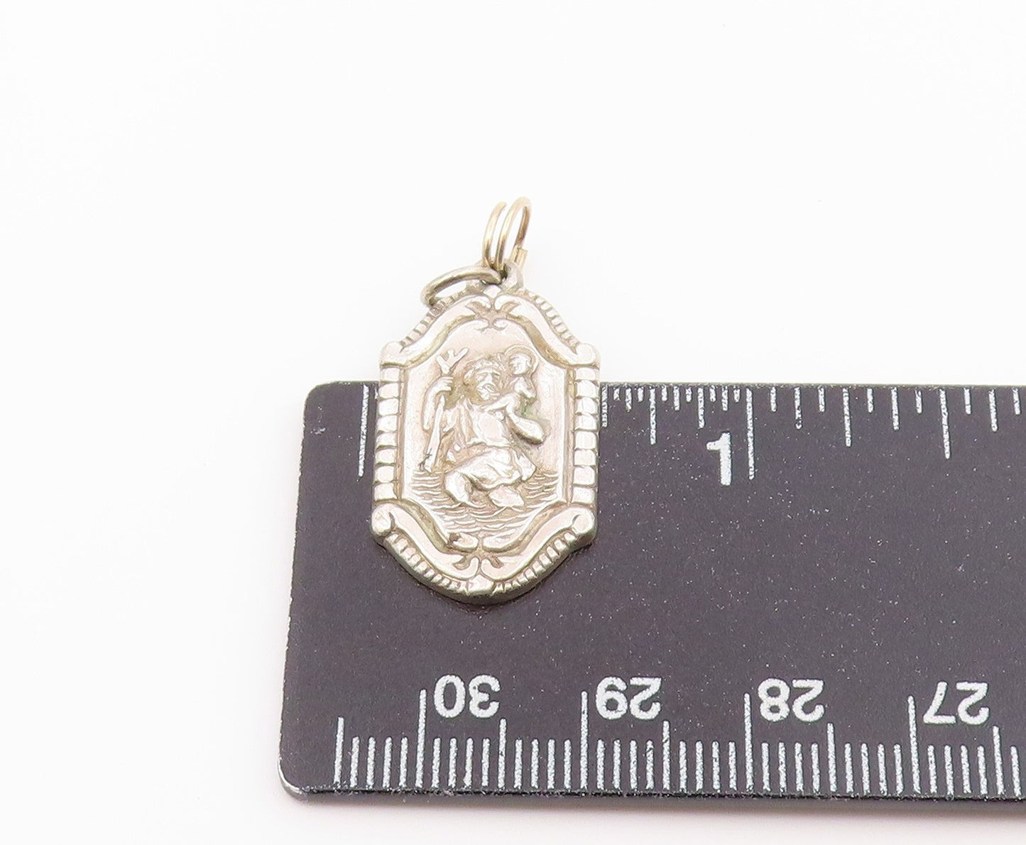 925 Sterling Silver Vintage Pendant St. Christopher Religious Medal PT26583