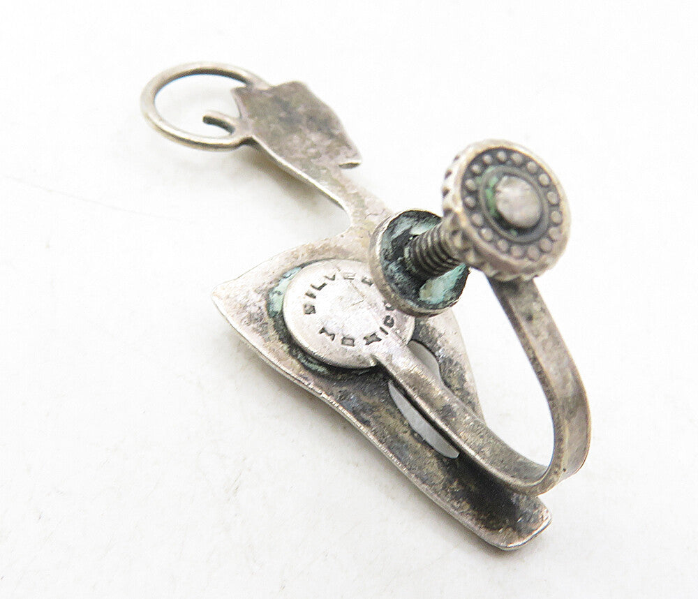 MEXICO 925 Sterling Silver Vintage Antique Deer Non Pierce Earrings EG4854