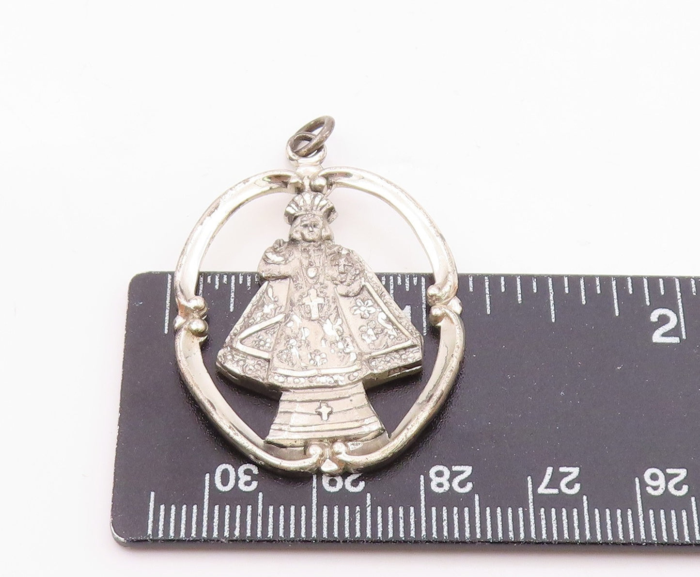 925 Sterling Silver Vintage Shiny Religious Cross Figure Pendant PT19600
