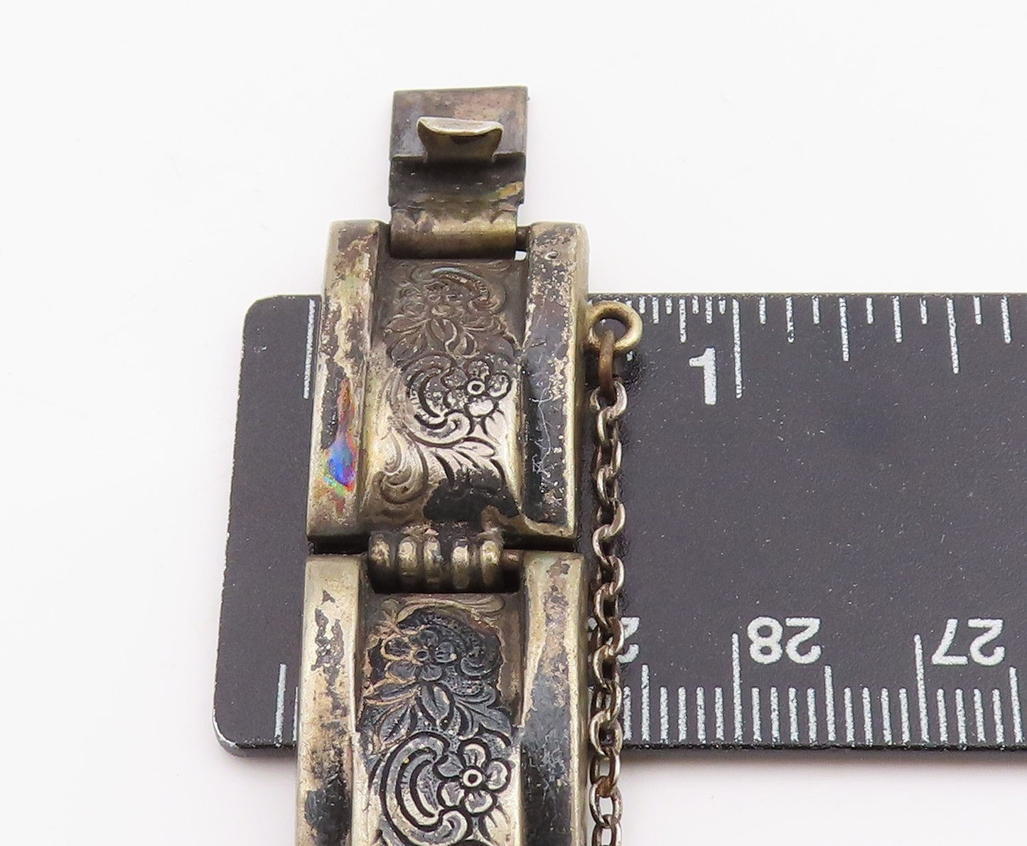 925 Sterling Silver Vintage Bracelet Dark Tone Engraved Floral Panels BT11417