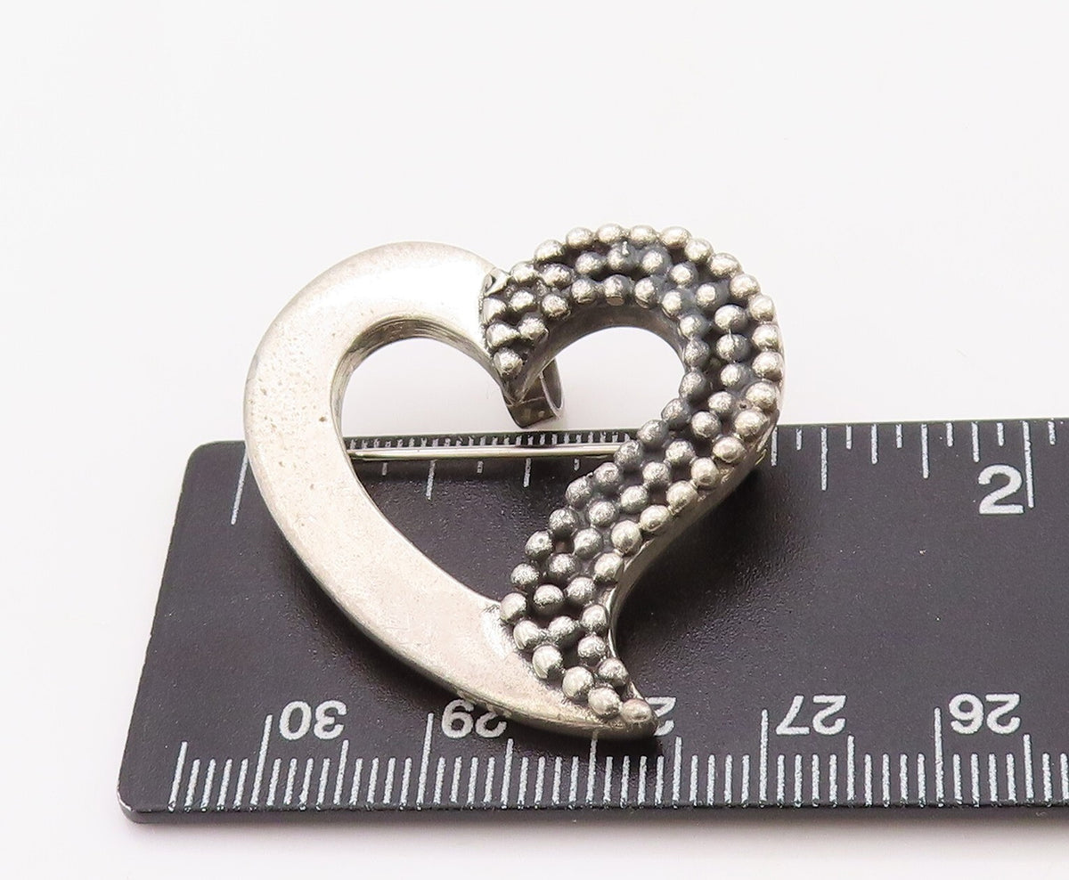 925 Sterling Silver Vintage Brooch Pin Bead Carved Cutout Love Heart BP11245