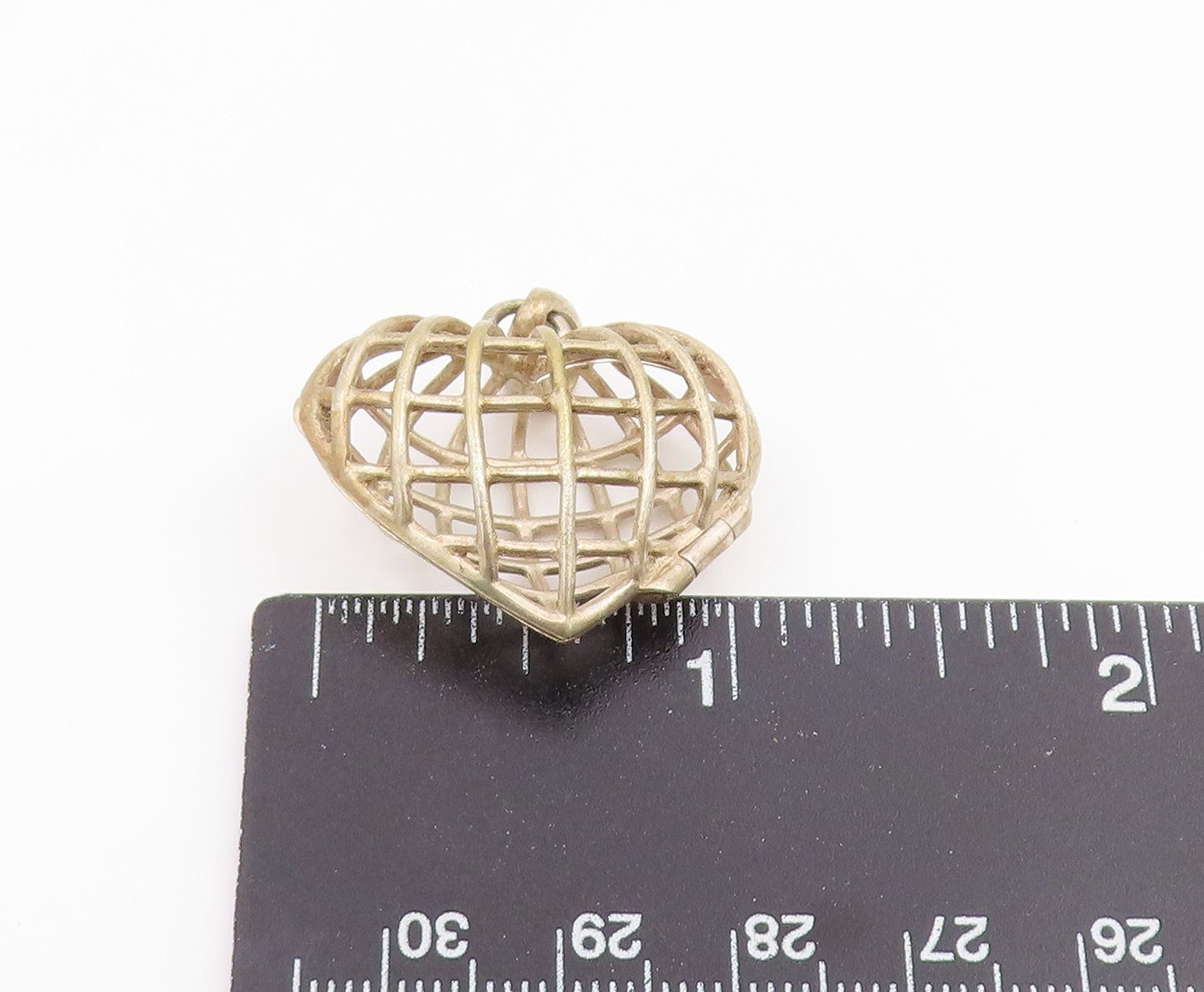 925 Sterling Silver Vintage Pendant Openwork Love Heart Cage Charm OPENS PT25953