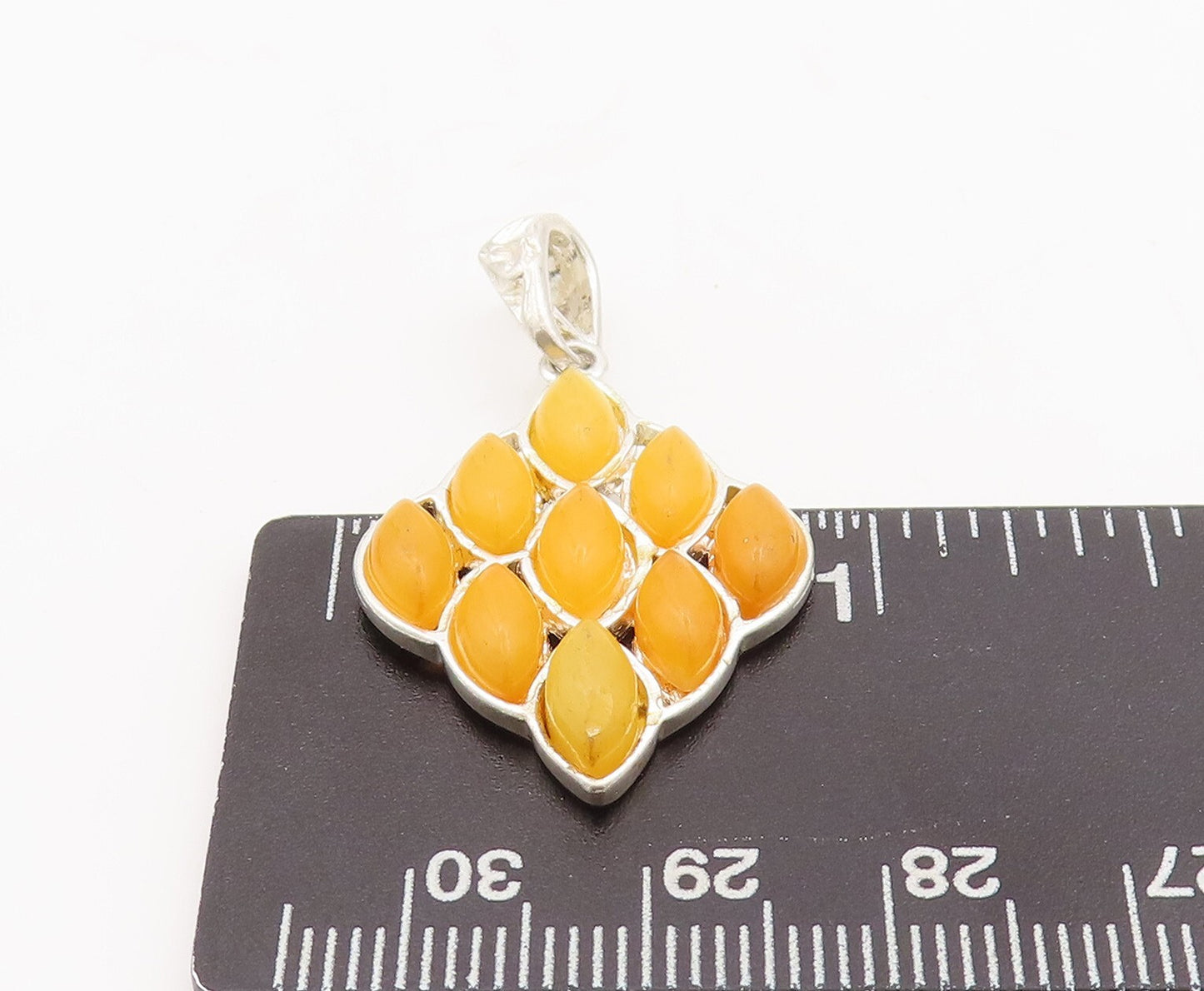 925 Sterling Silver Vintage Pendant Oval Shape Amber Inlay PT23396