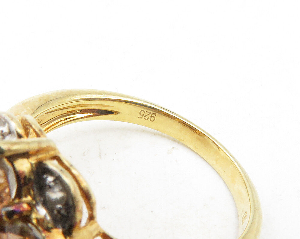 925 Sterling Silver Topaz Gold Plated Floral Cocktail Ring Sz 6 RG12123
