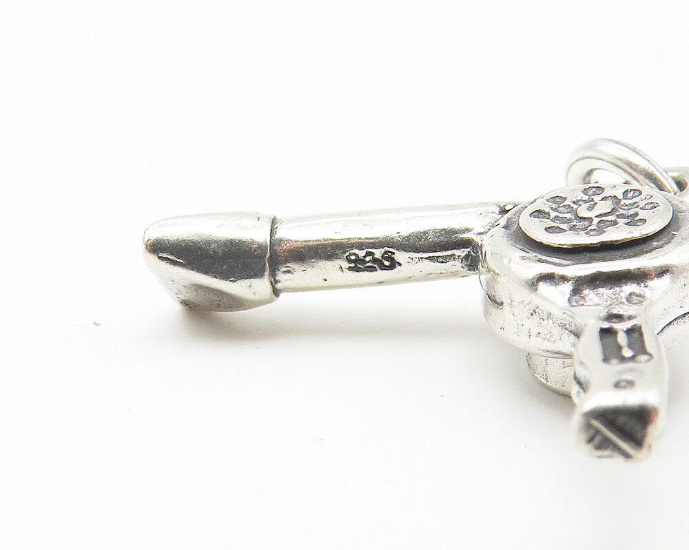 925 Sterling Silver Vintage Petite Shiny Hair Blow Dryer Drop Pendant PT8577