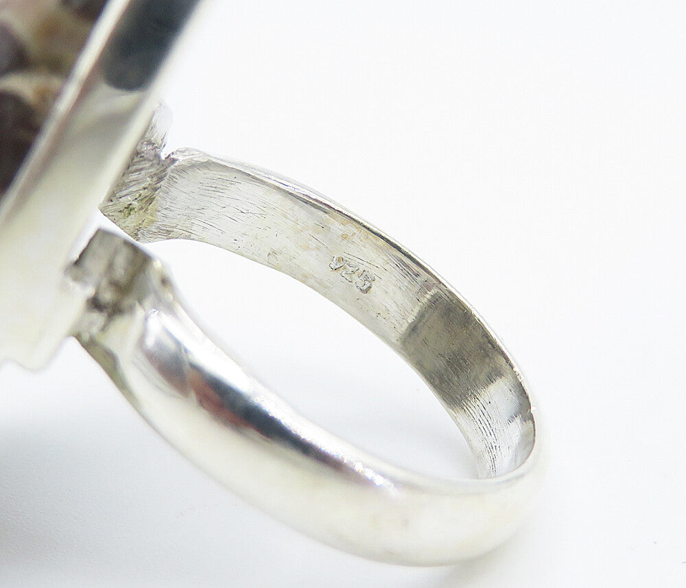 925 Sterling Silver Brown Spotted Jasper Polished Cocktail Ring Sz 7 RG8332