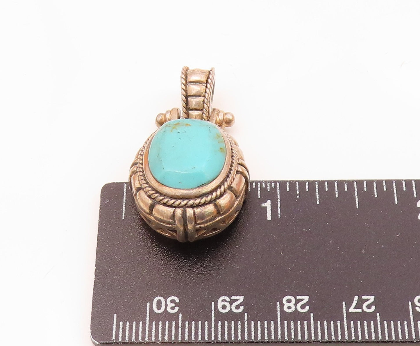925 Silver Vintage Rope Twist & Cobbled Edge Turquoise Drop Pendant PT21510