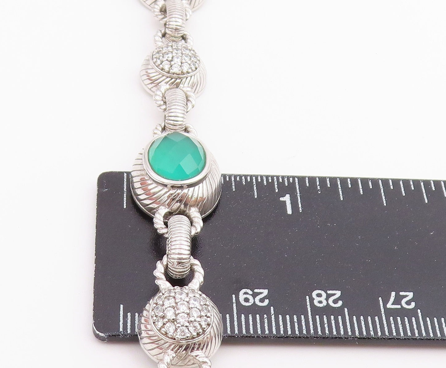 925 Sterling Silver Vintage Bracelet JUDITH RIPKA Chalcedony & CZ Link BT12233