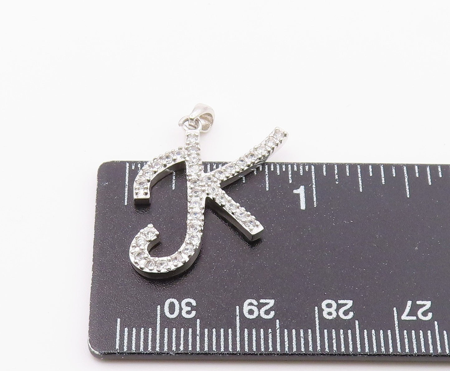925 Sterling Silver Vintage Cubic Zirconia K Initial Drop Pendant PT16945