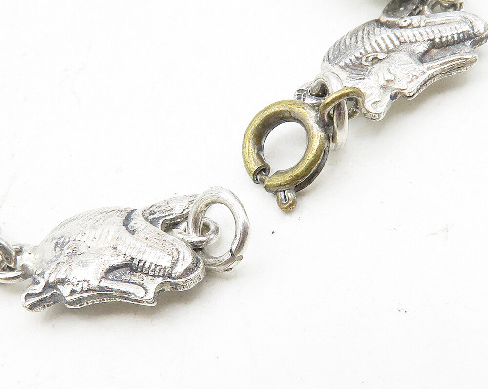 925 Sterling Silver Vintage Egyptian Pharaoh Head Chain Bracelet BT4244