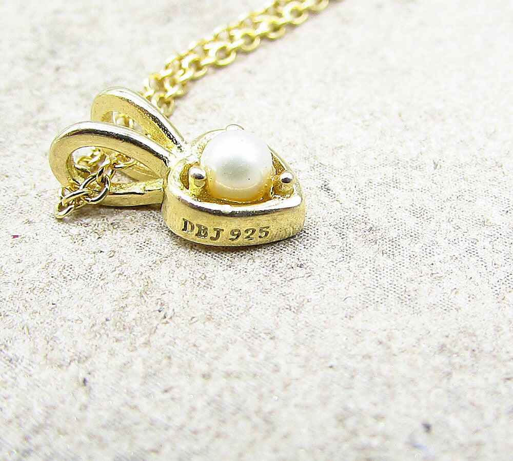 Gold Over 925 Sterling Silver Pearl Love Heart Slider Pendant & Chain PT1459