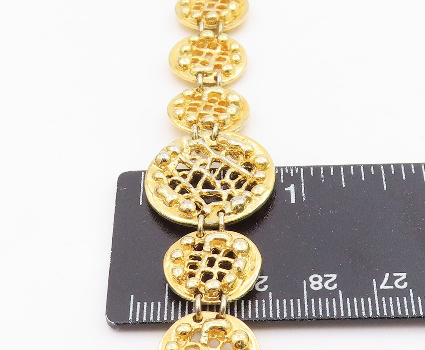 925 Sterling Silver Vintage Bracelet Gold Plated Round Cutout Medallion BT11529